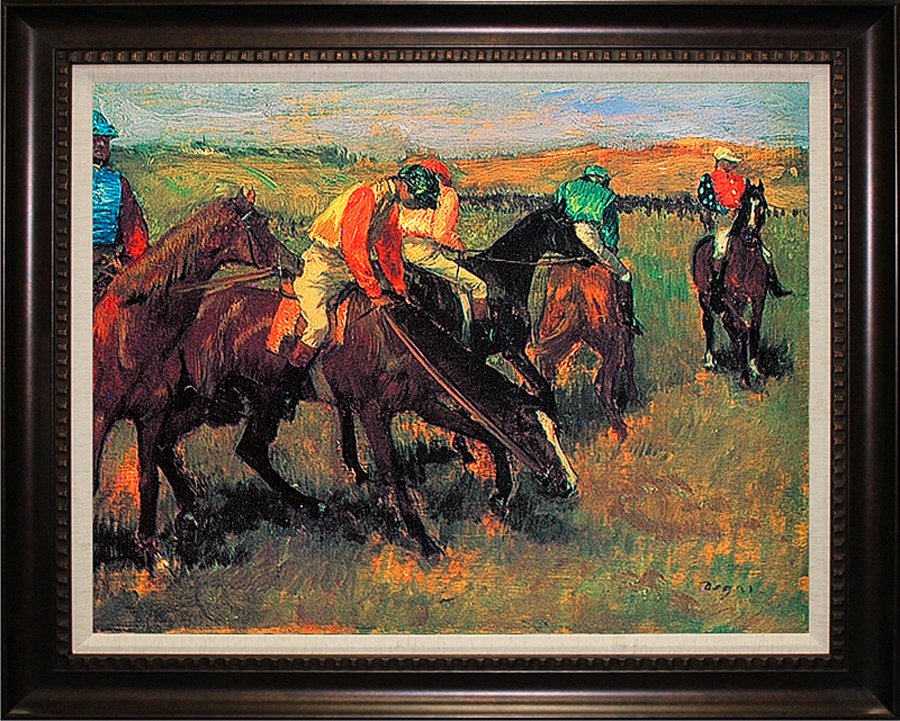 Edgar Degas Avant La Course: Edgar Degas-Limited Edition Giclee-Avant La Course Hand Embellished Canvas Approx 27x34 The signature is in the plate. Custom framed. Includes certificate of authenticity.