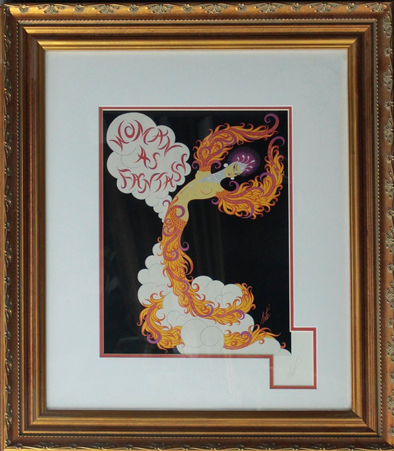 Erte Lithograph Fantasy Dancer: Erte Lithograph Approx 30x28 inches Fantasy Dancer Hand signed by the artist. Custom framed. Includes certificate of authenticity.