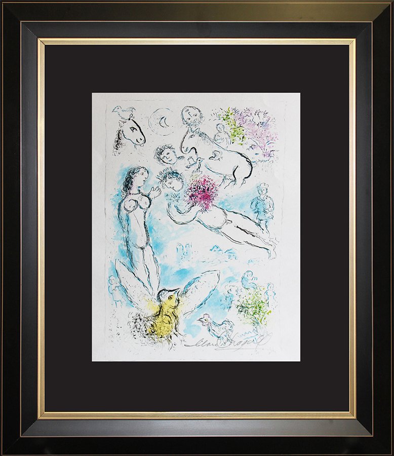Marc Chagall Hand Signed Lithograph: Original Lithograph Marc Chagall Hand Signed by Marc Chagall. Mourlot Press. Custom framed Approx 26x28 inches Includes certificate of authenticity.