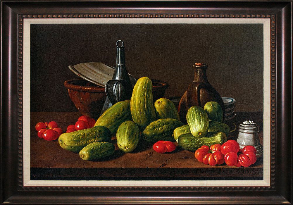 Luis Melendez-Stillife with Cucumber and Tomatoes: Luis Melendez-Limited Edition hand embellished Giclee Stillife with Cucumber & Tomatoes Approx 26 x 38. Includes certificate of authenticity.Custom framed.