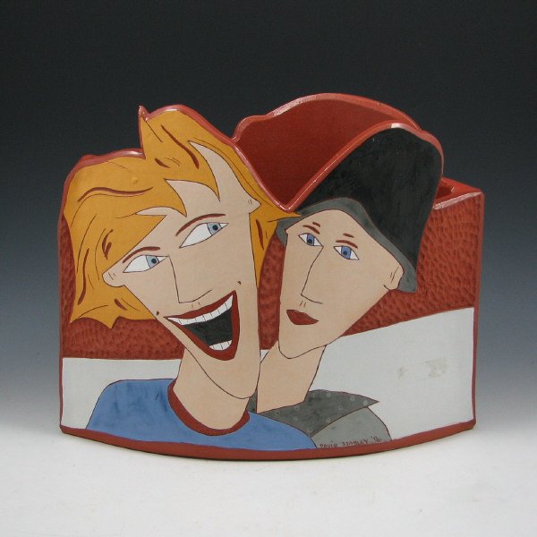 David Stabley 1986 Studio Pottery Planter - Mint: Unique and whimsical studio piece by David Stabley of Bloomsburg, PA, from 1986. Signed and dated. Mint. 9 3/8" tall by 12" wide.