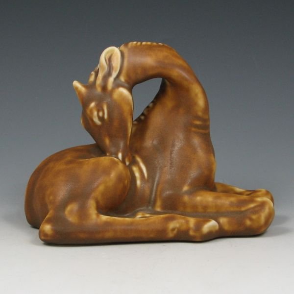 Rookwood 1948 Giraffe Bookend or Figurine by Abel: Rookwood giraffe figurine designed by Louise Abel from 1948. Finished in a very nice matte brown glaze with just the right amount of contract from dark to light to accent the details of the giraffe. T