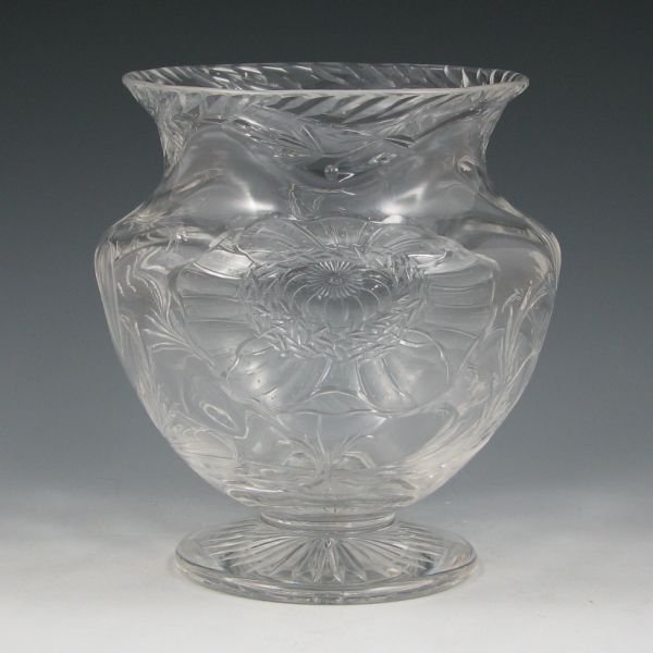 Webb Art Nouveau 7 1/2" Floral Glass Vase: Webb art glass vase with Art Nouveau floral design. Marked Webb. Light scratches to base, but overall excellent condition. 7 1/2" tall by 7" wide.