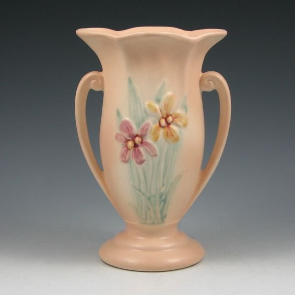 Hull Iris 406-8 1/2" Vase - Mint: Hull Iris handled vase in cream. Marked Hull USA 406-8 1/2". Mint. 8 5/8" tall.