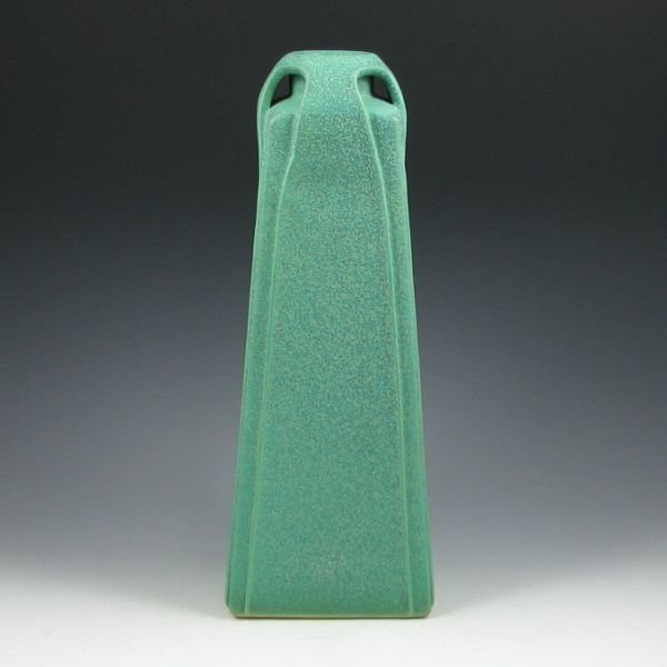 The Arts & Clay Co. Teco Style 13 5/8" Vase - Mint: The Arts & Clay Co. Teco-style vase from 2003. Marked with original paper label, date and impressed marks. Mint. 13 5/8" tall.