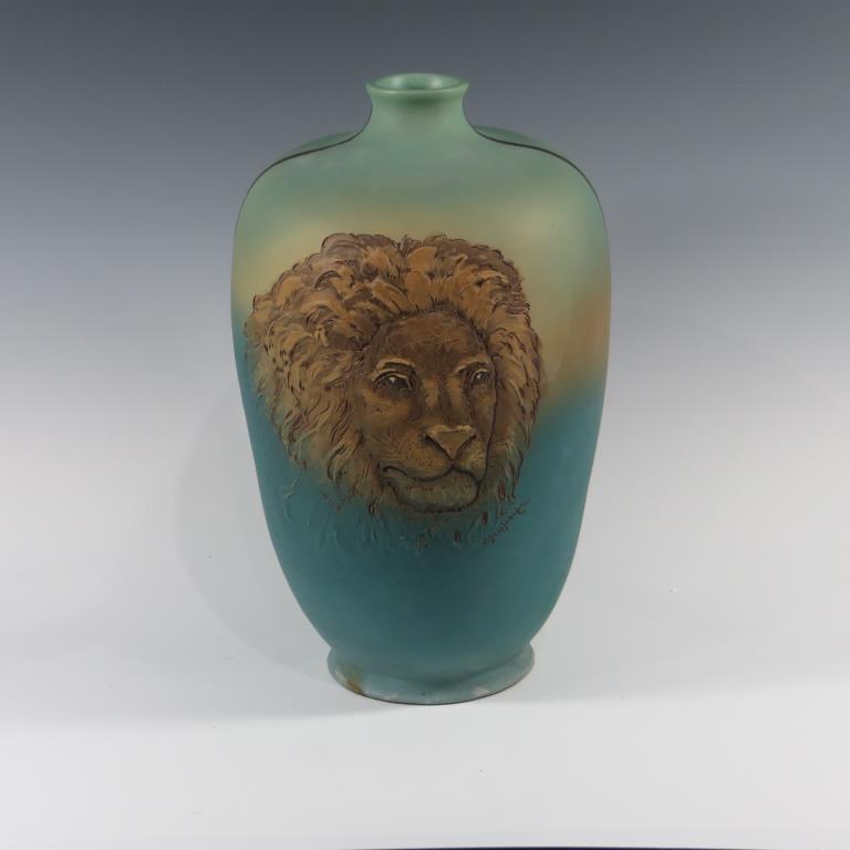 Weller Dickensware Vase with Lion (1 of 3)