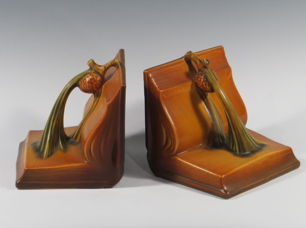 Roseville Brown Pine Cone Bookends - Excellent (1 of 2)