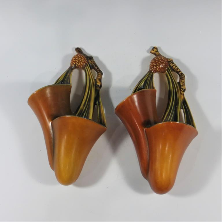 Pair of Roseville Pine Cone Wall Pockets (1 of 2)