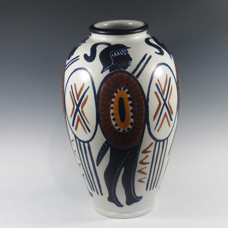 Swedish Contemporary Pottery Vase w/ Soldier Scene (1 of 1)