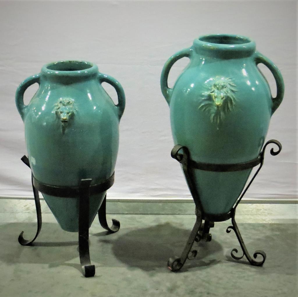 Pair of Zanesville Stoneware Handled Lion Heads (1 of 6)