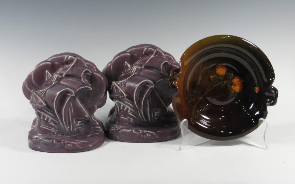 Pair of Rookwood Bookends & Underplate (1 of 3)