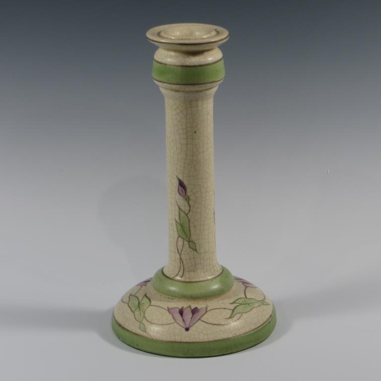 Roseville 9" Persian Creamware Candle Holder: Roseville 9" Persian Creamware Candle Holder. Unmarked. Typical use condition. 9 1/2"