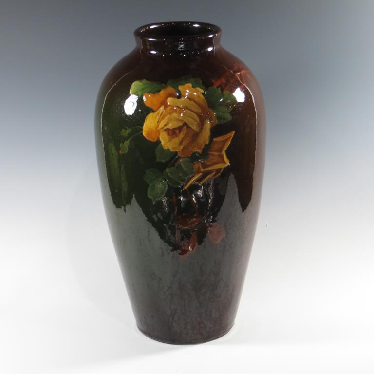 Loy-Nel-Art Hand Decorated Floral Vase: Large Loy-Nel-Art Hand Decorated Floral Vase. Marked Loy-Nel-Art. Base chip. 15" tall