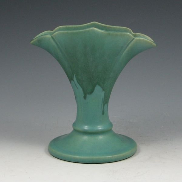 Roseville Carnelian I Fan Vase - Mint: Roseville Carnelian I fan vase. Marked with Rv ink stamp. Mint. 6 1/4" tall by 6" wide.Provenance: Collection Museo de Arte de Ponce, Puerto Rico.