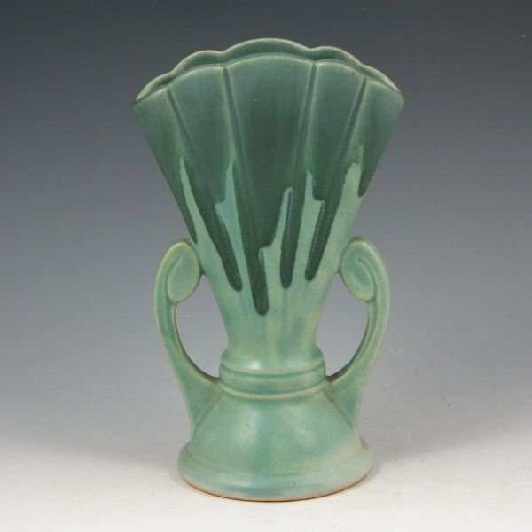 Roseville Carnelian I (Drip) 315-8" Vase - Mint: Roseville Carnelian I (Drip) 315-8" fan vase. Marked with blue Rv ink stamp. Mint. 8" tall.Provenance: Collection Museo de Arte de Ponce, Puerto Rico.