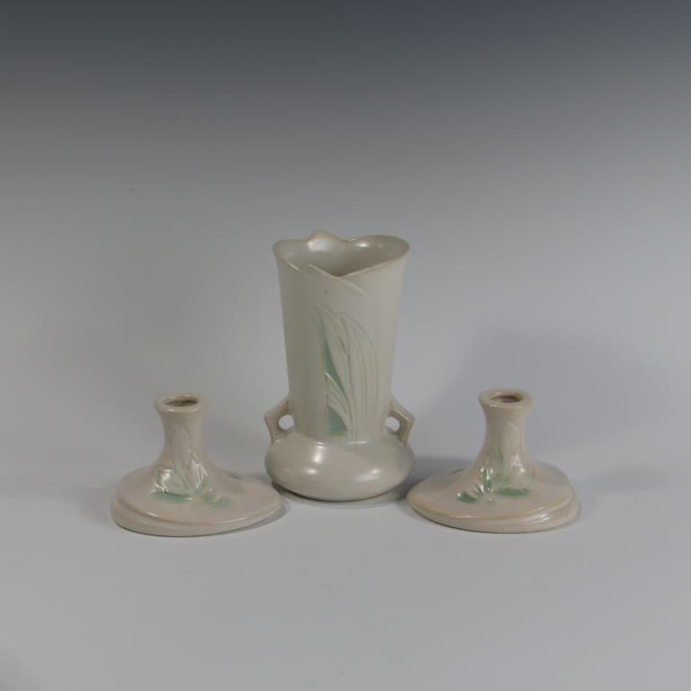 Roseville Silhouette Vase & Candle Holders (1 of 1)