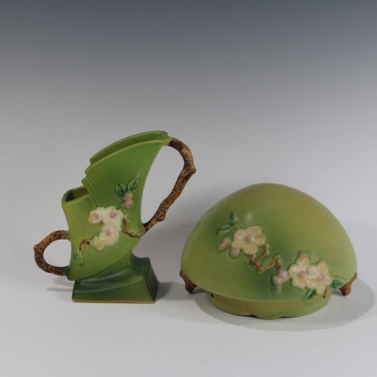 Roseville Apple Blossom Handled Vase & Hang Basket (1 of 3)