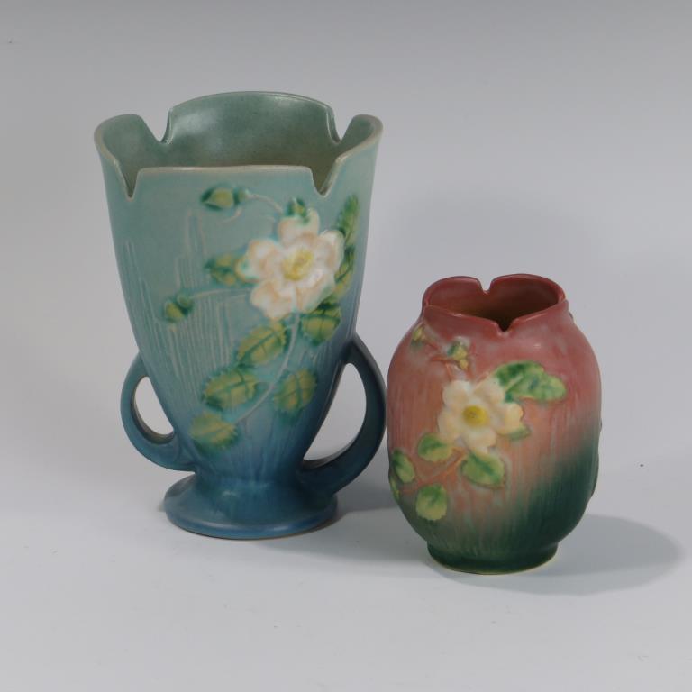 Roseville White Rose Vases (1 of 2)