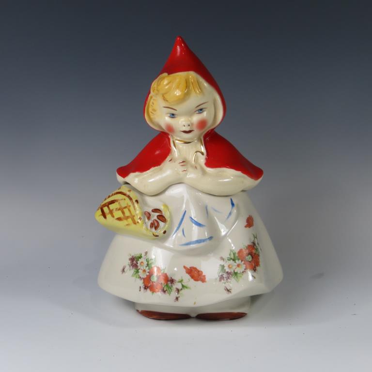 Hull Little Red Riding Hood Cookie Jar: Hull Little Red Riding Hood Cookie Jar. Marked 907 Hull U.S.A. LRRH. Excellent condition, roughness inside rim, sticker residue on bottom.