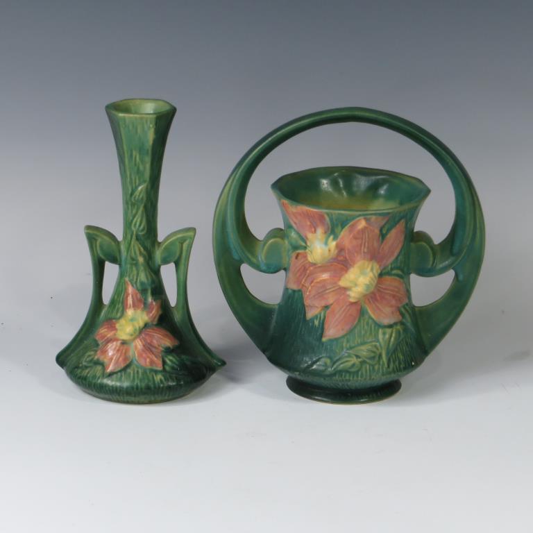 Roseville Clematis Bud Vase & Basket (1 of 2)