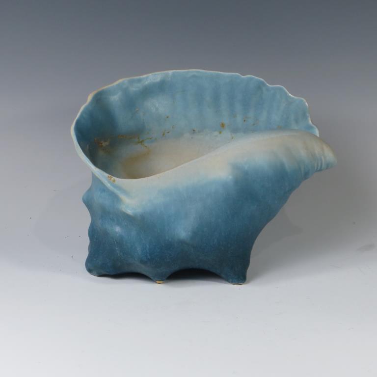 Roseville Conch Shell Vase: Roseville Conch Shell Vase. Marked Roseville U.S.A. L1. Interior staining from use.