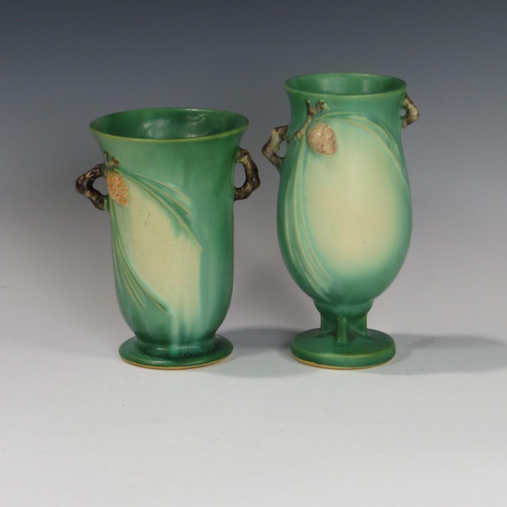 Roseville Green Pinecone Vases (1 of 2)