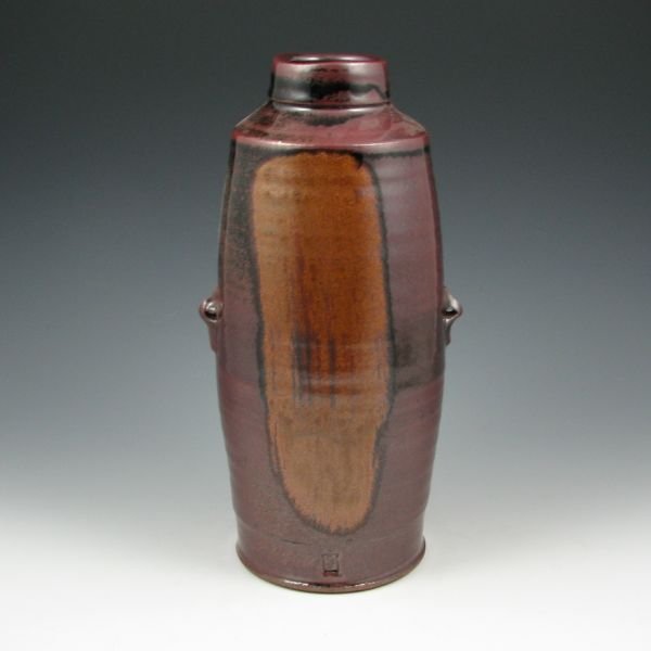 Greg Schatz 11 3/4" Vase - Mint: Greg Schatz vase with a goldstone-style glaze that shimmers in the light. Marked GS. Mint. 11 3/4" tall.