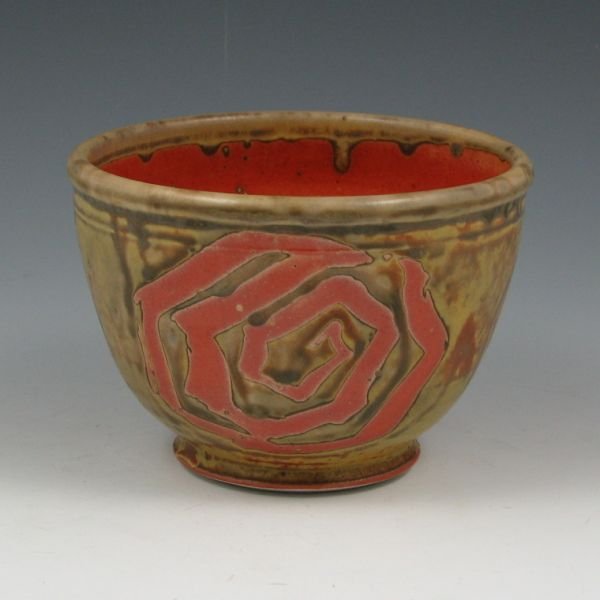 Larry Spears 5 3/8" Bowl - Mint: Larry Spears bowl in orange and brown. Signed Spears. Mint. 5 3/8" wide by 3 3/4" tall.
