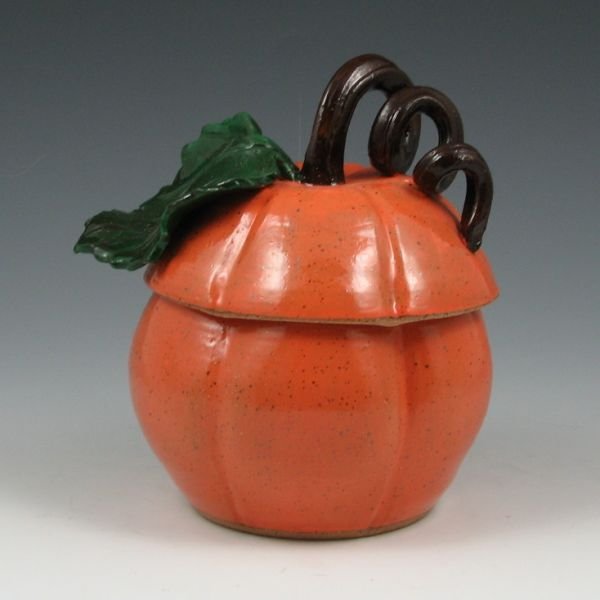 Rae Marie Crisel Lidded Pumpkin Vessel - Mint: Rae Marie Crisel lidded pumpkin vessel. Signed RMC. Mint. 6 5/8" tall.