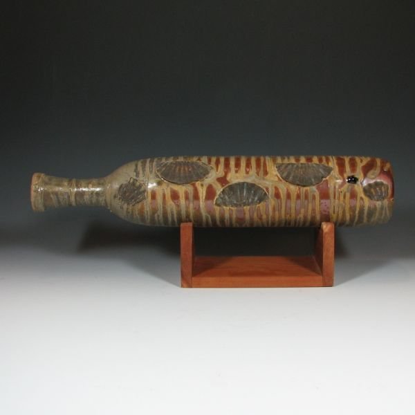 Jeff Unzicker 24" Bottle w/ Stand - Mint: Jeff Unzicker bottle vase with stand. Signed Jeff Unzicker. Mint. 24" long.