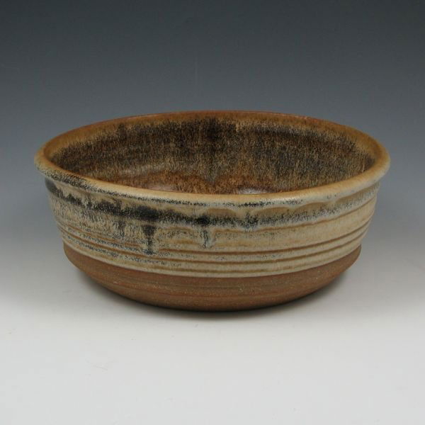 John Mills 9 1/2" Bowl - Mint: John Mills bowl with brown blue glaze. Signed J. Mills 2006. Mint. 9 1/2" in diameter by 3 1/2" tall.
