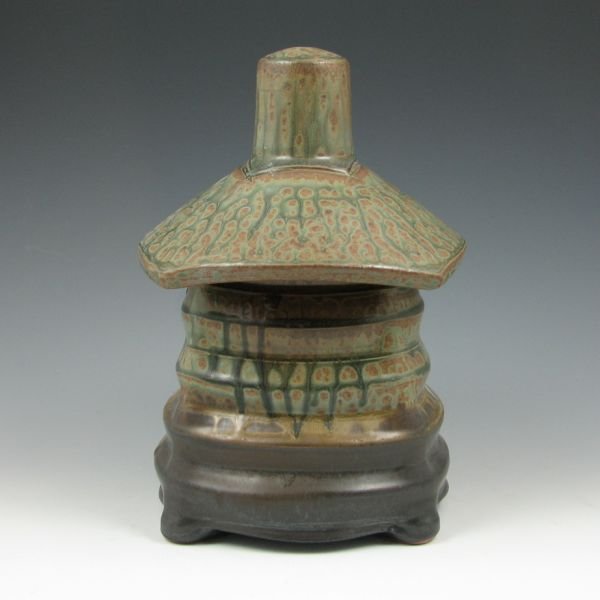 Ellen Shankin 9 1/2" Lidded Vessel - Mint: Ellen Shankin lidded pagoda vessel. Signed E Shankin. Mint. 9 1/2" tall.