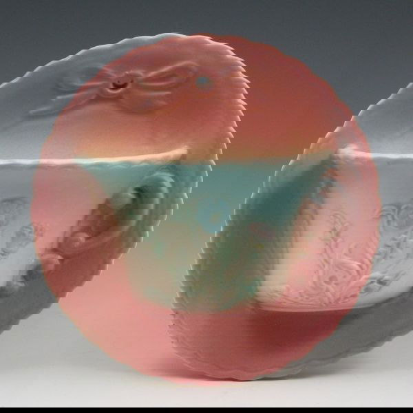 Hull Bow Knot B-24-6" Wall Pocket - Mint w/ Label: Hull Bow Knot cup and saucer wall pocket in pink and blue with original foil label. Marked Hull Art USA B-24-6. Mint. 6 1/2" in diameter.