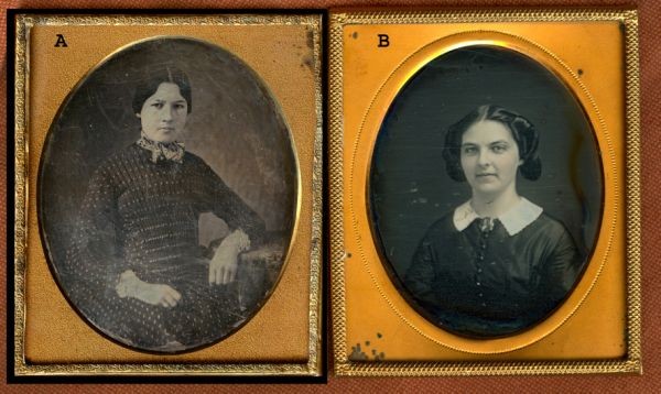 Two dags of pretty girls: Two 1/6 plate daguerreotypes of pretty girls. Lot 68-a is Grade 2 with plenty of wipes. In half case, resealed. Lot 68-b is Grade 5 with some small spots and haze from a cleaning at some point. Reseal