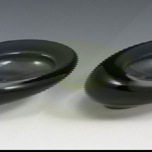 Holmegaard 7 1/2" Glass Ashtray - Excellent: Holmegaard glass ashtray in a smoky gray. Signed Holmegaard 19 60. Excellent condition. 7 1/2" wide by 3" tall.