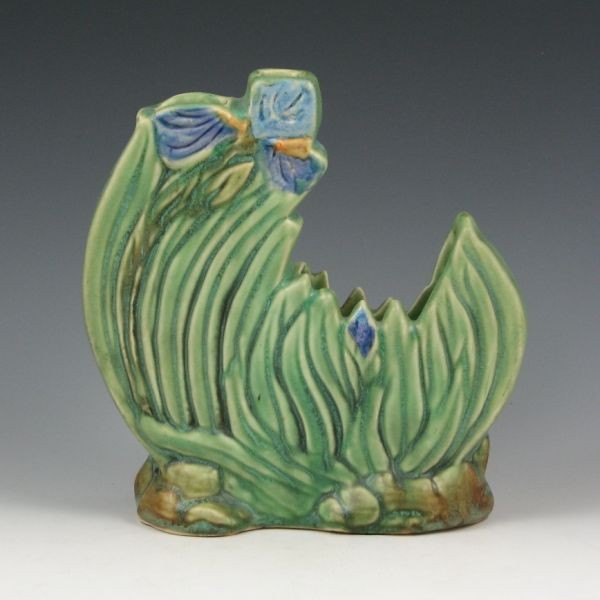 Weller Ardsley 7 3/8" Iris Fan Vase - Mint: Weller Ardsley fan vase with iris. Unmarked. Mint. 7 3/8" tall.