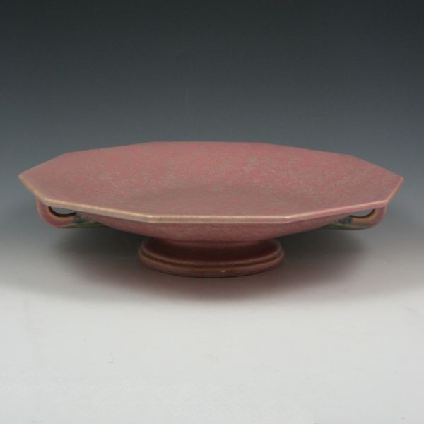 Roseville Tuscany 174-12" Bowl - Mint: Roseville Tuscany 174-12" bowl in pink. Unmarked. Mint. 12 1/2" wide by 2 3/4" tall. Provenance: Gordon & Sue Hoppe Collection.