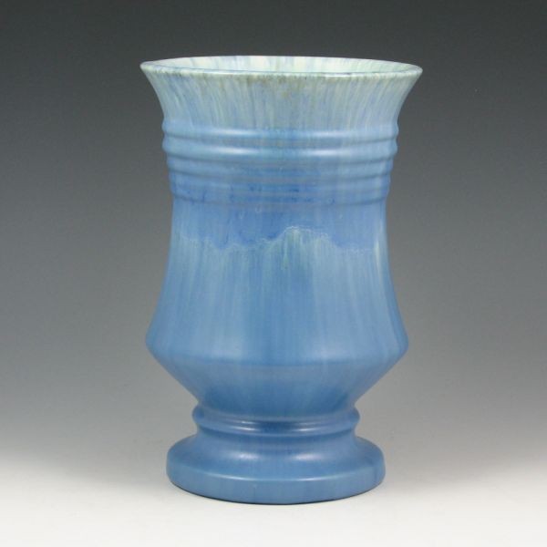 Roseville Tourmaline 613-8" Vase - Mint w/ Label: Roseville Tourmaline 613-8" vase. Marked with original silver foil label. Mint. 8 1/4" tall. Provenance: Gordon & Sue Hoppe Collection.
