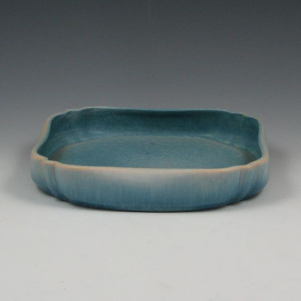 Roseville Rozane Pattern 408-8" Tray - Mint: Roseville Rozane Pattern tray in blue. Marked Roseville USA 408-8". Mint. 7 1/2" square by 1 1/2" tall. Provenance: Gordon & Sue Hoppe Collection.