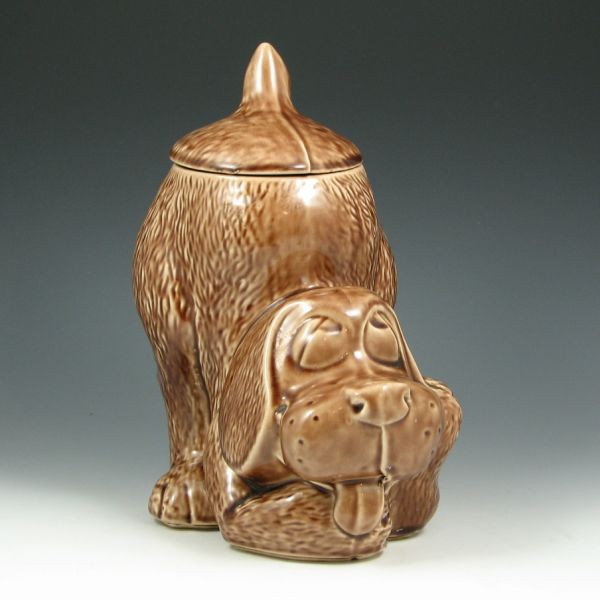McCoy Thinking Puppy Cookie Jar - Excellent: McCoy thinking puppy cookie jar. Marked McCoy 0272 USA with the Lancaster Colony mark. Excellent condition. 10 3/8" tall.