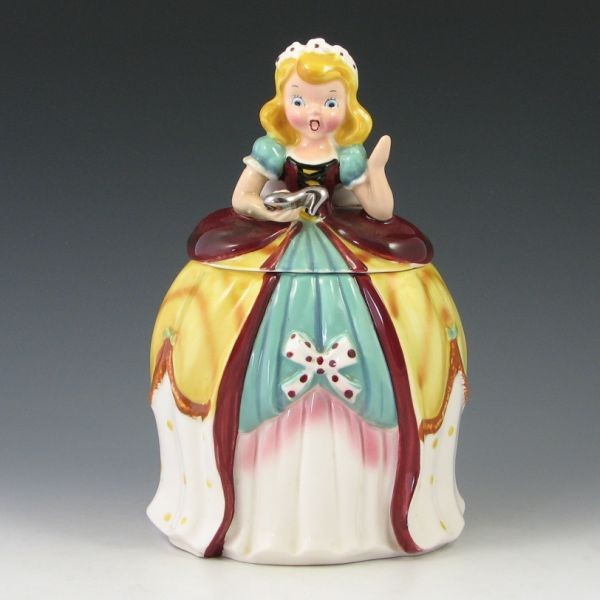 Napco Cinderella Cookie Jar - Mint w/ Label: Napco Cinderella cookie jar. Marked JC NAPCO 1957 K2292 with original silver label. Mint. 9 1/2" tall.
