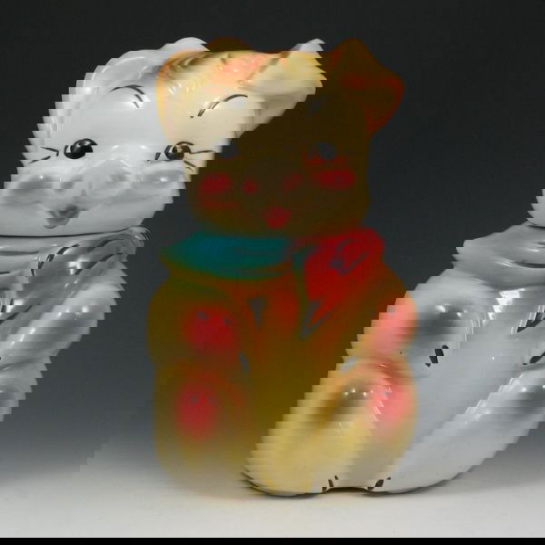 American Bisque Pig w/ Scarf Cookie Jar - Excel.: American Bisque pig with scarf cookie jar. Marked USA. Excellent condition. 11 1/4" tall.