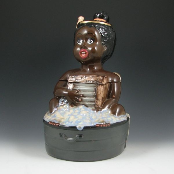 Regal Cookie Jarrin' Angel In Bath Cookie Jar Mint: Regal China cookie jarrin' angel in bath cookie jar. Nice iridescent glazing. Marked what appears to be (partially illegible) Handmade In The USA by Regal China Corporation 1992 and 121 Cookie Jarrin'