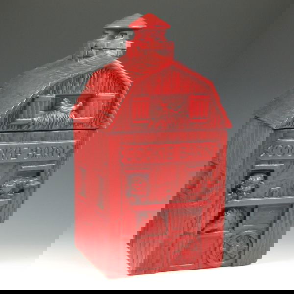 Cookie Barn Cookie Jar - Excellent: Red cookie barn cookie jar. Unmarked. Excellent condition. 12 7/8" tall.