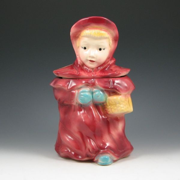 Brush Little Red Riding Hood Cookie Jar: Brush Little Red Riding Hood cookie jar. Marked K24 Brush USA. Old restoration to rim of jar. 11 1/2" tall.