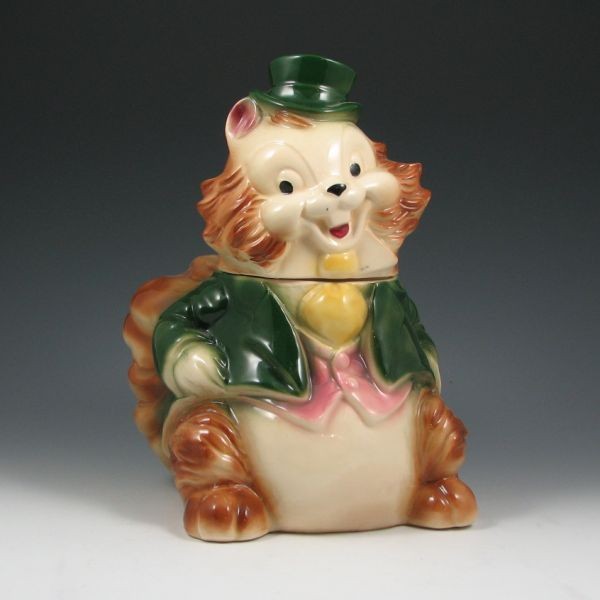 Brush Top Hat Squirrel Cookie Jar - Excellent: Brush top hat squirrel. Marked W15 USA. Excellent condition. 11 1/4" tall.