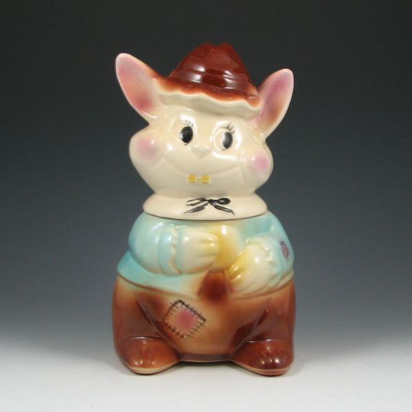 American Bisque Mr. Rabbit Cookie Jar: American Bisque Mr. Rabbit cookie jar. Marked USA. Hairline to rim of base. 11 1/2" tall.