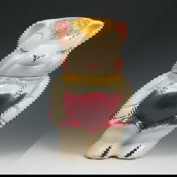 American Bisque Lamb & Cow Turnabout Jar - Excel.: American Bisque lamb and cow turnabout cookie jar. Unmarked. Excellent condition. 10 3/4" tall.