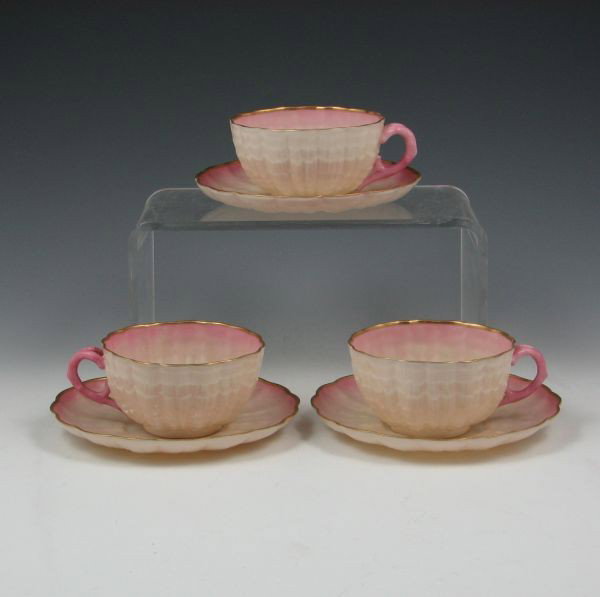 Belleek Tridacna Cups & Saucers (3) - 1st Black