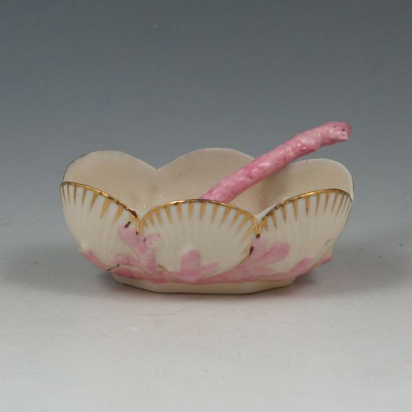 Belleek Shell Open Salt w/ Spoon - 2nd Black